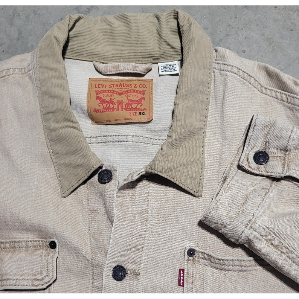 Mens Levi's Stock Trucker Jacket 3XL Beige Tan Corduroy Collar Workwear A0730